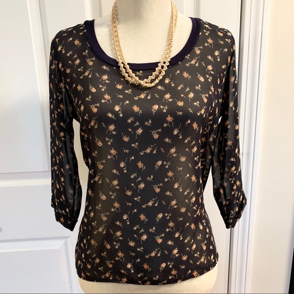 Robin-K Sheer Navy Top w/Roses - Picture 2 of 3